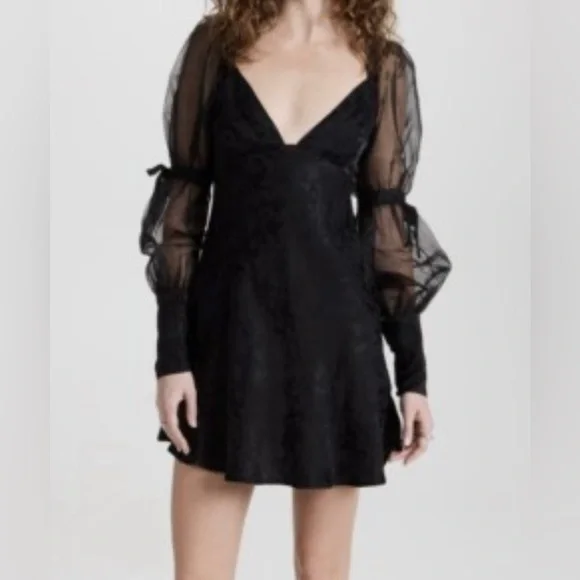 For Love & Lemons Gabrielle Sheer Puff Sleeve Mini Dress Women's Medium - Picture 4 of 5